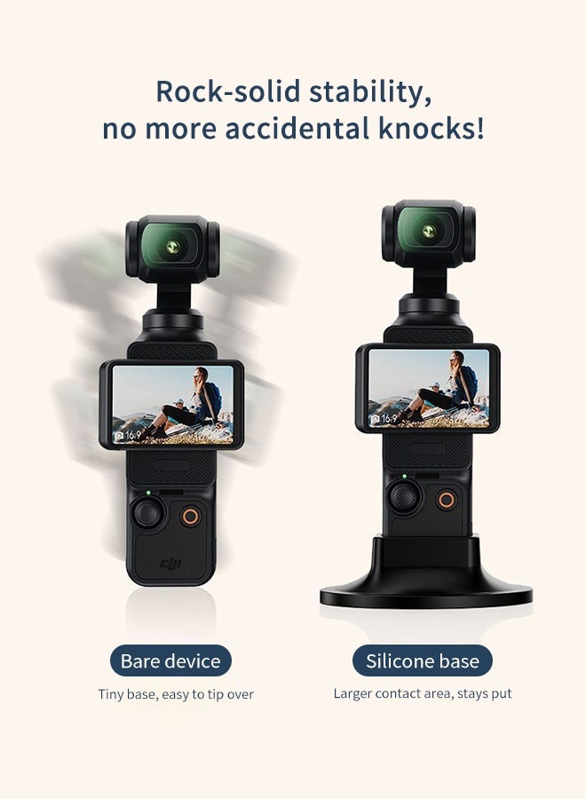 Silicone Desktop Base Stand for DJI Osmo Pocket 3, Non-Slip Mount Holder, Works with Protective Case, Stable Tabletop Gimbal Camera Accessory, Black - Image 4